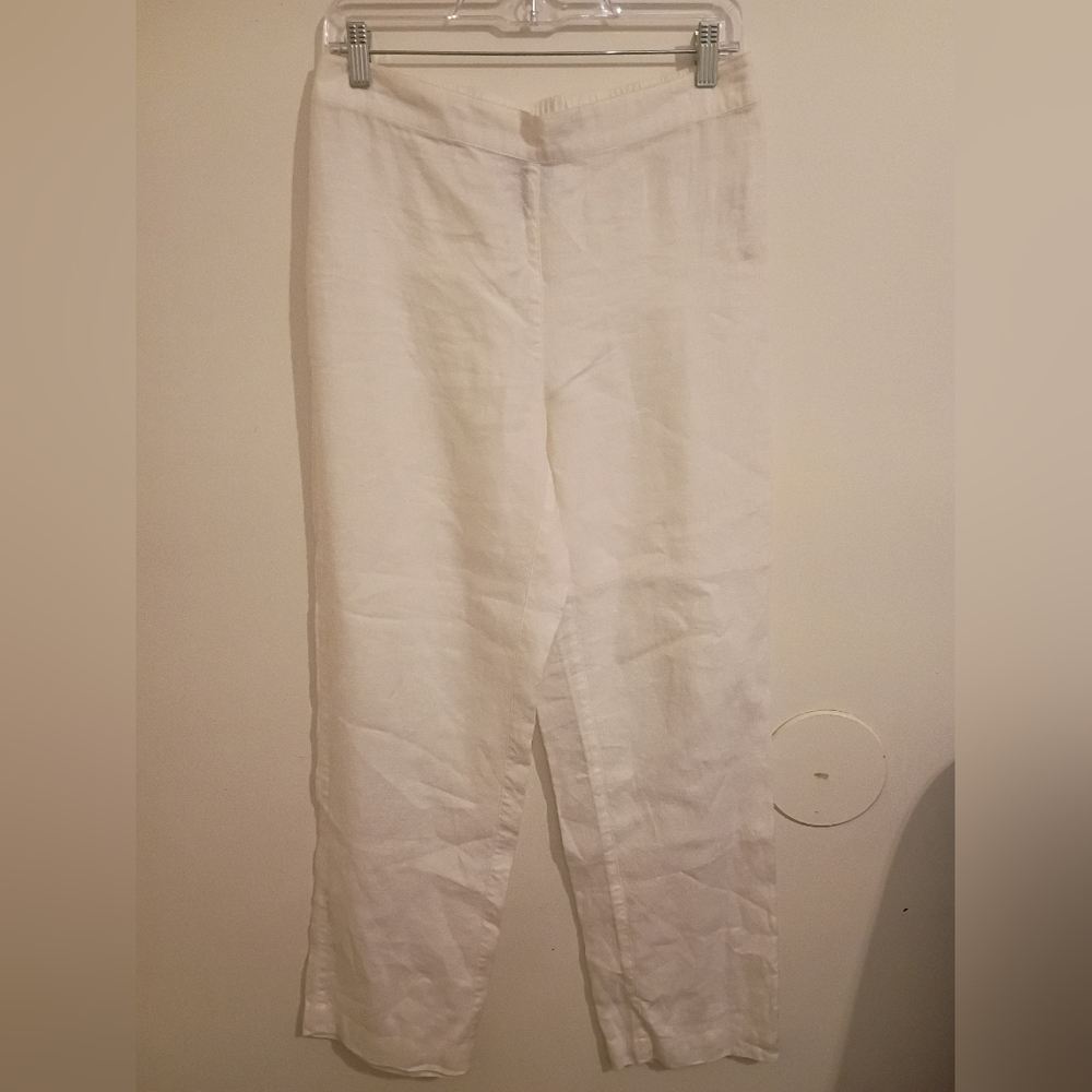 Chico's Women's White Strait Leg 100% Linen Pants Sz 0-S